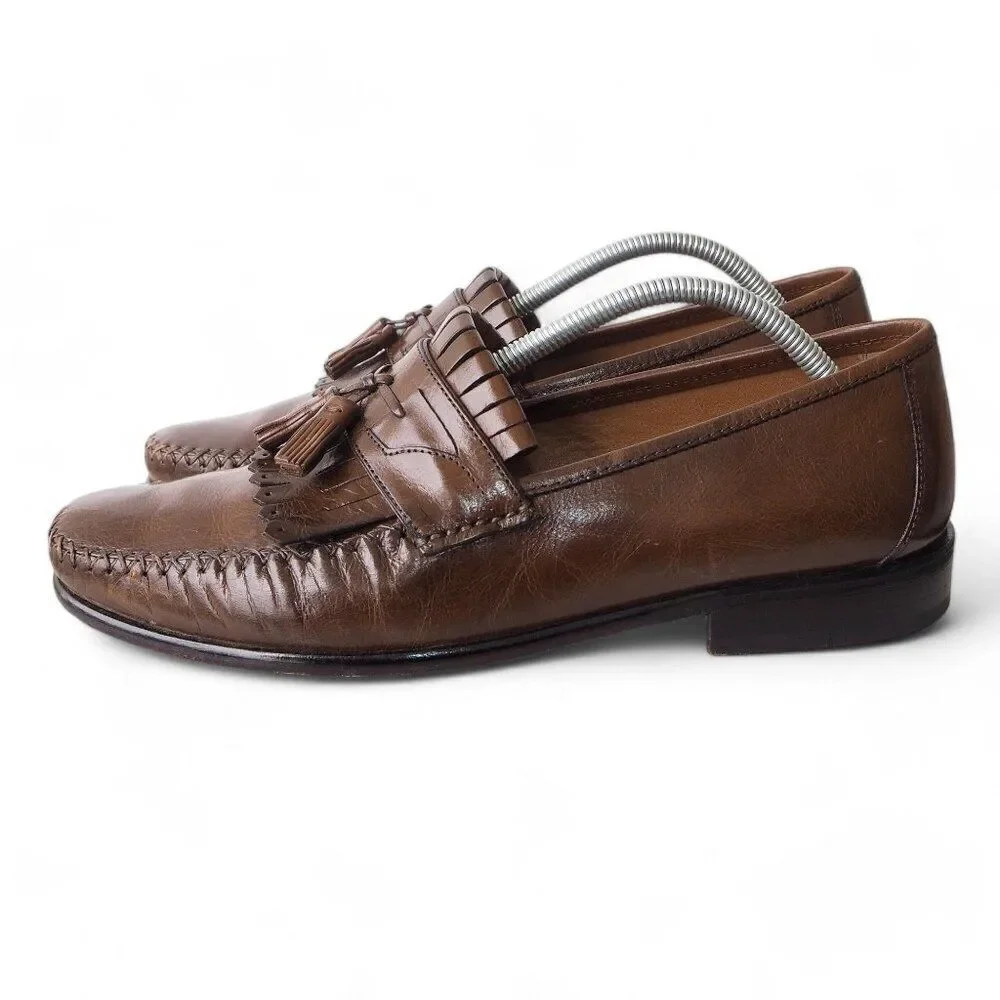 Brass‎ Boots Tassel Kiltie Slip-on Moc Toe Leather Loafers 93438 Brown Men's 11M